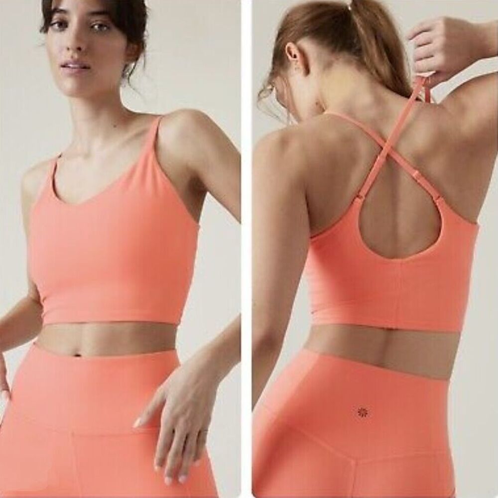 ATHLETA Elation V-Neck Crop D-DD‎ Sports Bra Top Size 3X Coral Convertible NWT